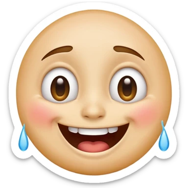 Emoji, laughing face with lots of tears of joy exactly from eyes, wide smile, big eyes sticker