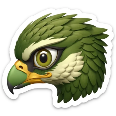 close up of just the eye and nothing else at the side profile of the face of a green hawk that is looking away from the camera sticker