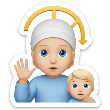 Caucasian blond hair blue eyed infant baby with a genius sign over it’s head sticker