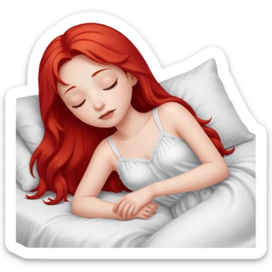 Red long hair girl sleeping in bed alone sticker