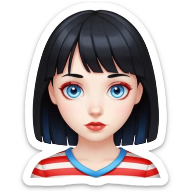 Pale girl with blue eyes, black hair with red stripes and bangs sticker