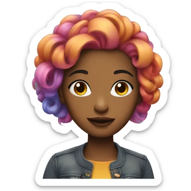 stylish girl with colorful hair sticker