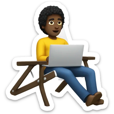 white Man with black hair on deck chair with laptop on his knees sticker