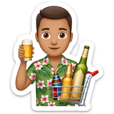 man with a shopping cart full of beers and wines sticker