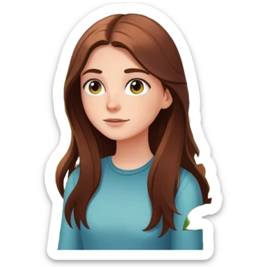 White Girl with long brown hair looking out a window with sunbeams and houseplants around her in the background cartoon style  sticker