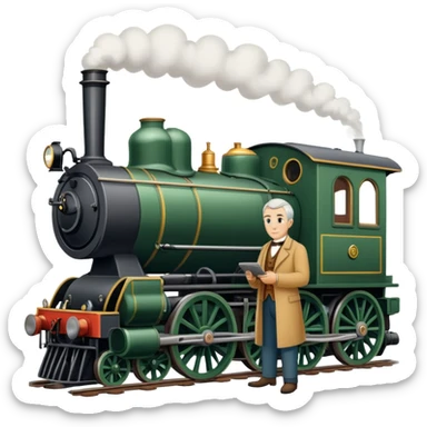 George Stephenson working on a steam locomotive sticker