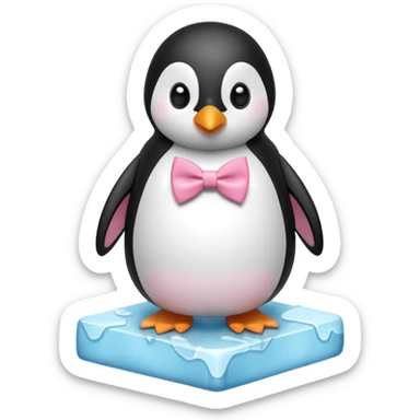 penguin, pink bow tie, standing on small ice melting block sticker