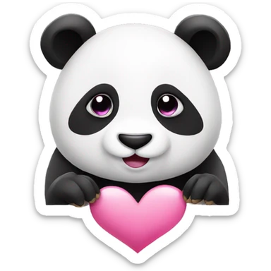 Panda with pink heart sticker