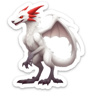 White edgy cute epic albino sergal-vernid-Fakémon with red mane and red eyes, full body sticker
