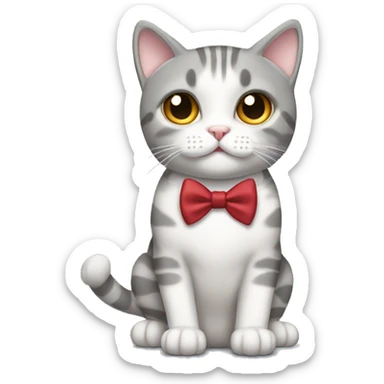 gray and white tabby cat brown eyes full body with bow tie sticker