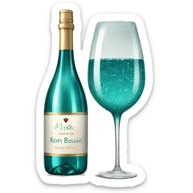 Realistic sparkling diamond glam bottle of teal Wine and matching long stem wine glass. sticker