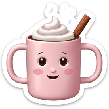 Light Pink mug of hot chocolate with marshmallows  sticker