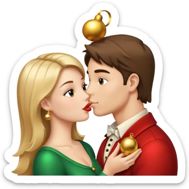 a handsome man and a pretty woman kiss Christmas bell sticker