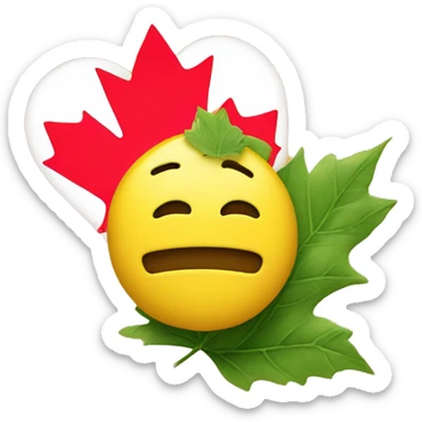a classic yellow emoji face that in love but instead of hearts it has Canada leafs  sticker