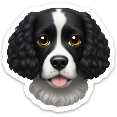 Small completely black king spaniel with black fur on his whole face and white fur on chest sticker