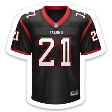 black Atlanta falcons American football jersey featuring the number 21, red collegiate-style lettering with white outline ios emoji style sticker