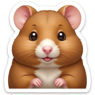 Cinematic Cute Brown Hamster Portrait Emoji, Head tilted playfully and inquisitively, featuring a glossy, rich brown coat with a delicate sheen, round, sparkling dark eyes filled with curiosity, Simplified yet irresistibly adorable features, highly detailed, glowing with a warm, friendly glow, high shine, affectionate and lively, stylized with a touch of whimsy, bright and endearing, soft glowing outline, capturing the essence of a mischievous yet loving hamster, so playful it feels like it could dash out of the screen and into your arms! sticker