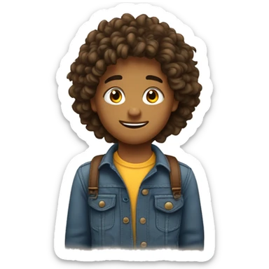 Jeune jeune garçon aux cheveux long bouclés qui rigole brun sticker