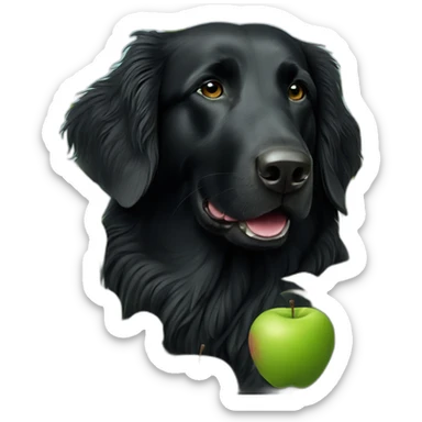 Black flat coated retriever in an apple tree sticker