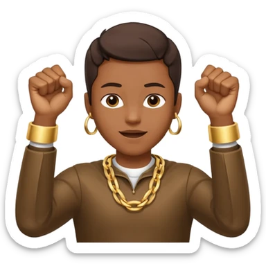 2 fists in the air one below on top like i got like hella money meme sticker