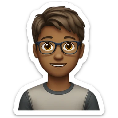 11 year old boy, blue eyes, brown hair, with glasses sticker