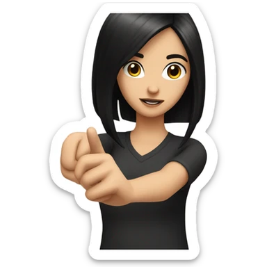 white girl with Black hair young pointing at something with her hands  sticker