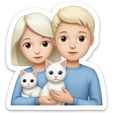 Ragazzo e ragazza con in mano un gatto bianco  sticker