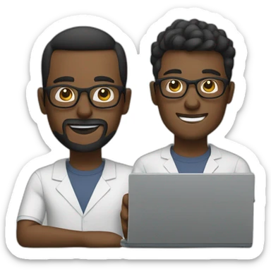 two tech guys with specs working on a laptop sticker