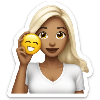 white skin influencer taking selfie with a shopping bag sticker