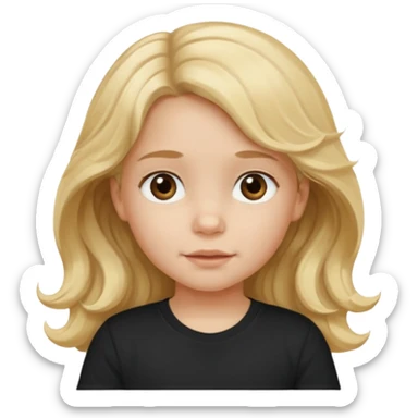 3yr old girl wavy long blond hair brown eyes black tshirt sticker