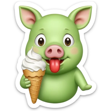 green pig with ice cream sticker