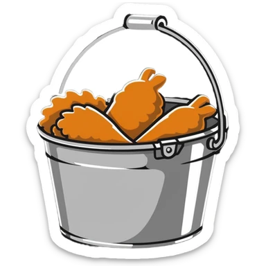 fried chicken in a silver steel bucket, slightly angled side perspective sticker