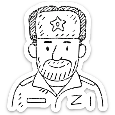 Russian army military blogger wearing an ushanka hat sticker