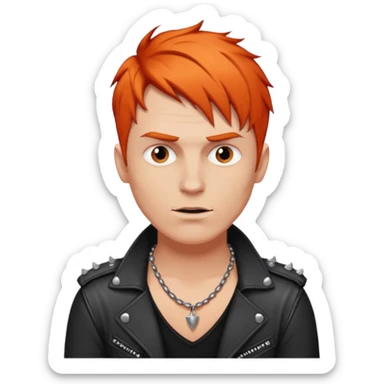 white man rock singer, rebellious, short orange-red hair, studded leather necklace sticker