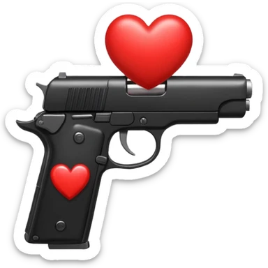 Black hand gun shooting a heart out of it sticker