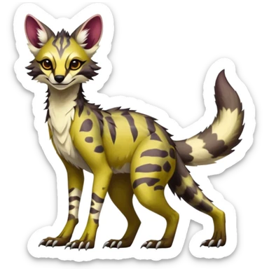 Feral Rare Fantasy dark vibrant warm-colored Vernid-Sergal-Genet-species by LiLaiRa, random markings, tufted ears, full body, 4 legs sticker