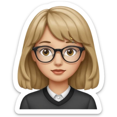 Uma garota de cabelo ondulado loiro escuro,mas com franja lisa e olhos pretos,usa óculos e a cor de pele branca sticker