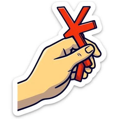 hand holding an X with a shadow effect sticker