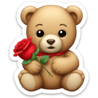 Teddy bear holding a red rose sticker