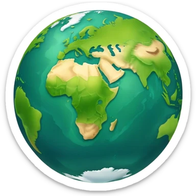 Earth globe with green continents shaped to form the number 1, iOS emoji style sticker