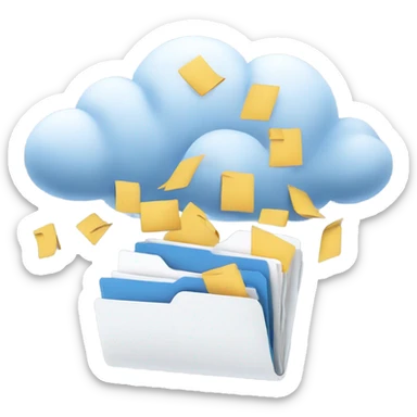 A cloud with folders and files flying in and out of it. sticker