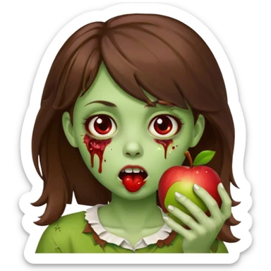 apple emoji zombie girl with medium length brown hair side bangs sticker