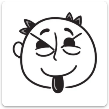 A hand-drawn face with X eyes and tongue out sticker