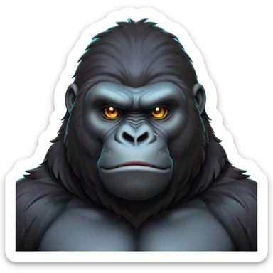 Cinematic Noble Gorilla Portrait Emoji, Poised and commanding, with a massive, muscular build cloaked in dense, rich fur and deep, soulful eyes, Simplified yet sharp and sophisticated features, highly detailed, glowing with a soft, dignified jungle glow, high shine, intelligent and formidable, stylized with an air of primate majesty, focused and authoritative, soft glowing outline, capturing the essence of a watchful guardian that feels as though it could step out of the screen with effortless authority! sticker