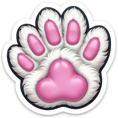 Fluffy white cat paw with six toes and claws sticker