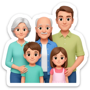 White family grandparents(1 grandma 1 grandpa) parents(1 mom 1 dad) and children (1 little boy and 1 little girl) sticker