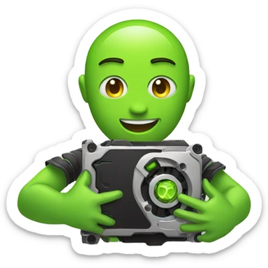 friendly emoji hugging an NVIDIA H100 gpu sticker