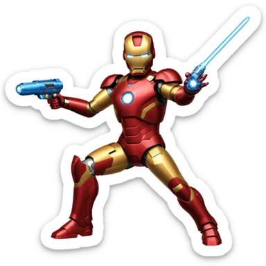 Iron man shooting a laser upside down  sticker
