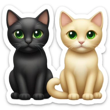 Two cats, one blond and the other black and both with green eyes, showing the heart with their tails sticker