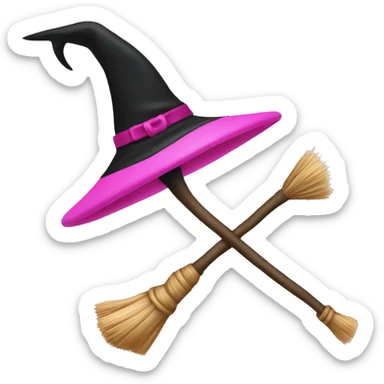 Pink and black witch’s broom sticker